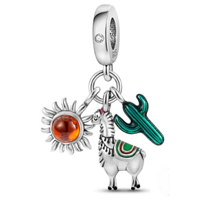 Charm Sterling silver 925 Peru - Lama, cactus, sun 3in1, travel bracelet pendant