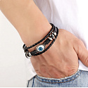 Leather multi-layer bracelet brown, blue eye symbol, adjustable size