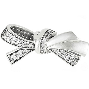 Charm Sterling Silver 925 Bow with Cubic Zirconia, Bead for Bracelet Symbol