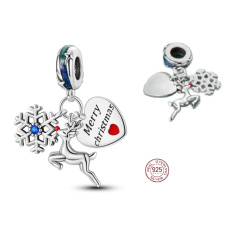 Charm Sterling Silver 925 Christmas 3-in-1 Snowflake, Reindeer, and Heart, Bracelet Pendant Christmas
