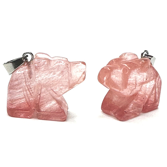 Crystal pink Bear pendant natural stone, hand cut figurine 1,8 x 2,5 x 8 mm, stone stones