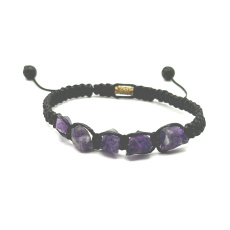 Amethyst raw bracelet natural stone, hand knitted, adjustable size, stone of kings and bishops