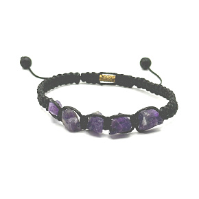 Amethyst raw bracelet natural stone, hand knitted, adjustable size, stone of kings and bishops