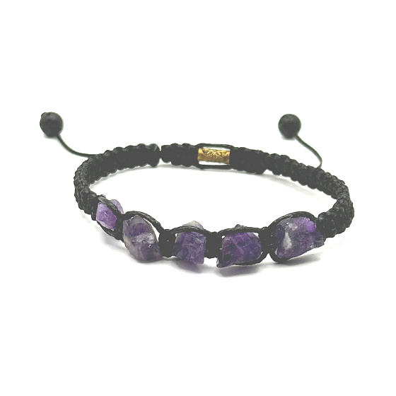 Amethyst raw bracelet natural stone, hand knitted, adjustable size, stone of kings and bishops