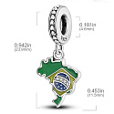 Charm Sterling Silver 925 Brazil Flag - Swinging Map, Travel Bracelet Pendant