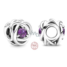 Charm Sterling silver 925 Infinite circle of eternity February purple, bead for bracelet