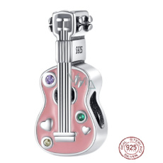 Charm Sterling silver 925 Guitar pink, bead on bracelet interests