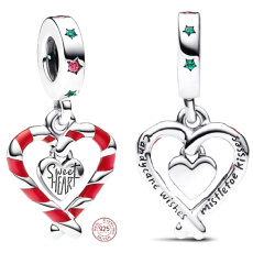 Charm Sterling silver 925 Two heart shaped lollipops - Sweet Christmas, pendant for bracelet