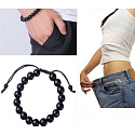 Obsidian Fitness, Weight loss bracelet natural stone, hand knitted, adjustable size, ball 10 mm, rescue stone