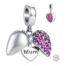 Sterling silver 925 Heart openable I love you Mom, family bracelet pendant