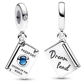 Charm Sterling silver 925 Passport with cubic zirconia, openable travel bracelet pendant