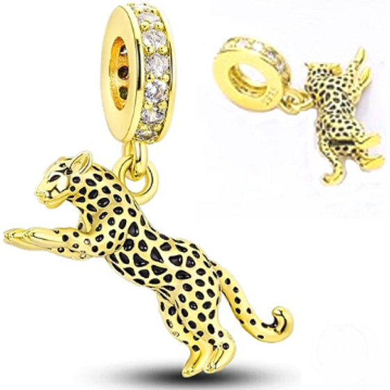 Charm Sterling silver 925 Leopard, animal bracelet pendant