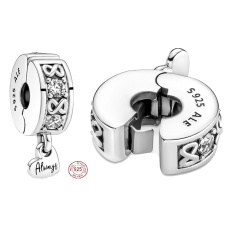Charm Sterling silver 925 Family Forever Pavé stopper, clip bead on bracelet family
