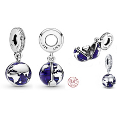 Charm Sterling Silver 925 Earth - Blue Planet, 2-in-1 Opening, Heart Inside, Bracelet Pendant Space