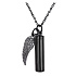 Commemorative urn pendant, Angel wings black waterproof, stainless steel 9 x 37 mm