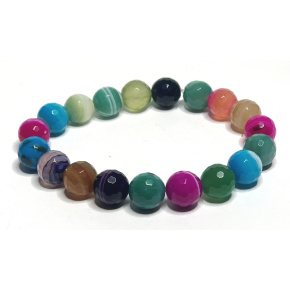 Agate multicoloured facet chakra bracelet elastic natural stone, ball 10 mm / 16 - 17 cm