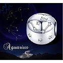 Aquarius sign of the zodiac, pendant for bracelet silver + cubic zirconia, ball 9 mm 1 piece