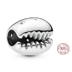 Charm Sterling Silver 925 Cowrie Shell, bead for bracelet, sea