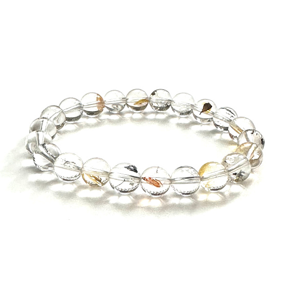 Herkimer diamond energy quartz bracelet elastic natural stone, ball 8 - 9 mm /16 - 17 cm, lucky stone