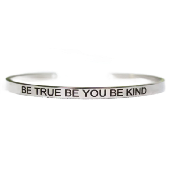 Stainless steel bracelet silver with engraving Be truthful..., open cuff, 4 mm