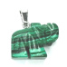 Malachite Elephant pendant natural stone, hand cut figurine 1,8 x 2,5 x 8 mm, wishing stone