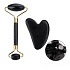 Obsidian Gua Sha 5 x 8 cm + massage roller 14 x 5,5 cm reduces wrinkles, swelling, improves skin elasticity, set without packaging
