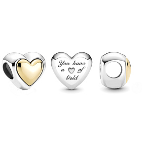 Sterling silver 925 Heart domed gold, love bead on bracelet