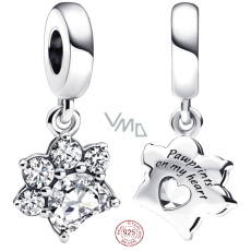 Charm Sterling silver 925 Sparkly paw, pet bracelet pendant