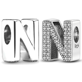 Sterling silver 925 Alphabet letter N, bead for bracelet