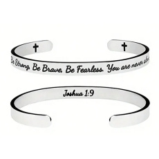 Stainless steel bracelet silver with engraving Be strong, be brave..., open cuff, 6 mm