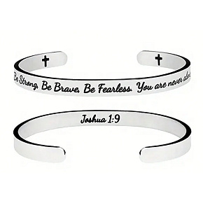 Stainless steel bracelet silver with engraving Be strong, be brave..., open cuff, 6 mm Stainless steel bracelet silver with engraving Be strong, be brave..., open cuff, 6 mm