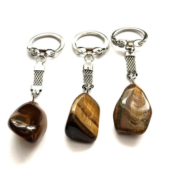 Tiger's Eye Tumbled Pendant Keychain Natural Stone, approx. 10 cm, stone of the sun and earth, brings luck and wealth