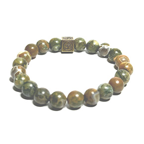 Ryolite with royal mantra Om bracelet elastic natural stone, ball 8 mm / 16-17 cm, stone of clear consciousness Ryolite with royal mantra Om bracelet elastic natural stone, ball 8 mm / 16-17 cm, stone of clear consciousness