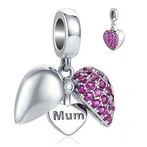 Sterling silver 925 Heart openable I love you Mom, family bracelet pendant