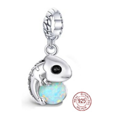 Sterling silver 925 Chameleon with opal, pet bracelet pendant