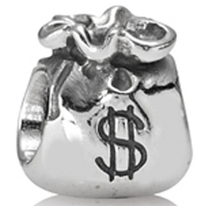 Sterling silver 925 Money pouch, bead on bracelet symbol