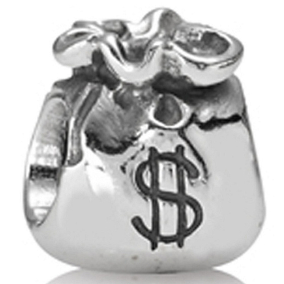 Sterling silver 925 Money pouch, bead on bracelet symbol