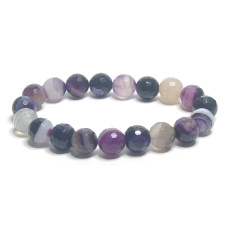 Purple banded agate, faceted elastic bracelet natural stone, 10 mm bead / 16 - 17 cm, provides courage and strength
