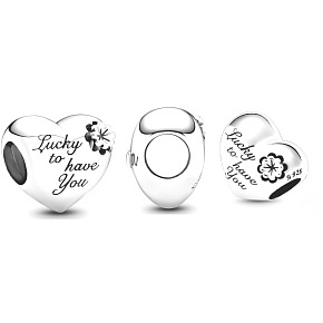 Charm Sterling silver 925 Heart, mother, clover, bead on bracelet family