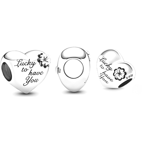 Charm Sterling silver 925 Heart, mother, clover, bead on bracelet family