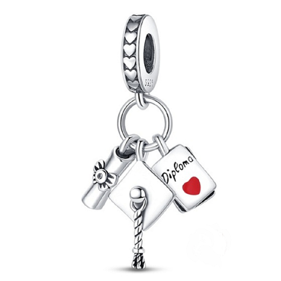 Charm Sterling Silver 925 Graduation - Cap, Diploma Parchment, 3in1 Graduate Pendant Bracelet