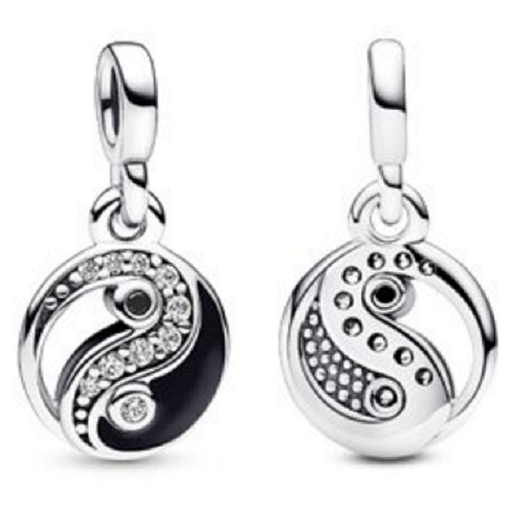 Charm Sterling Silver 925 Yin and Yang - Mini Medallion Shimmering, Pendant Bracelet Symbol