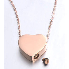 Commemorative urn pendant, Heart rose gold waterproof, stainless steel