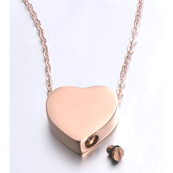 Commemorative urn pendant, Heart rose gold waterproof, stainless steel