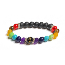 Chakra Lava Bracelet with Royal Mantra Om Bracelet elastic natural stone, ball 8 mm / 16-17 cm