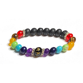 Chakra Lava Bracelet with Royal Mantra Om Bracelet elastic natural stone, ball 8 mm / 16-17 cm