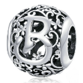 Sterling silver 925 Magic alphabet letter B with flowers, bead for bracelet