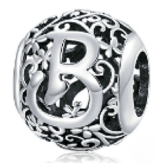 Sterling silver 925 Magic alphabet letter B with flowers, bead for bracelet