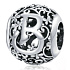 Sterling silver 925 Magic alphabet letter B with flowers, bead for bracelet