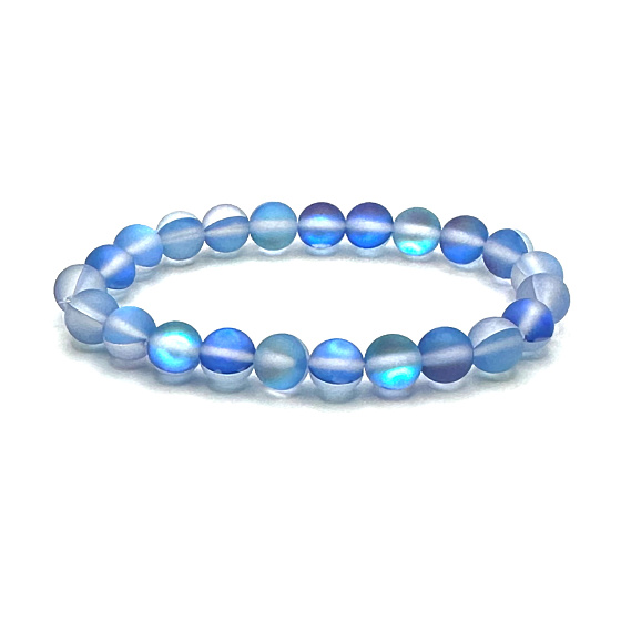 Opalite blue matt bracelet elastic, synthetic stone ball 8 mm / 16-17 cm, wishing and hope stone
